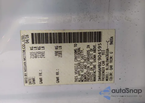 2016 Nissan Maxima 3.5 Sl z USA, uszkodzony, nr VIN 1N4AA6AP8GC904595